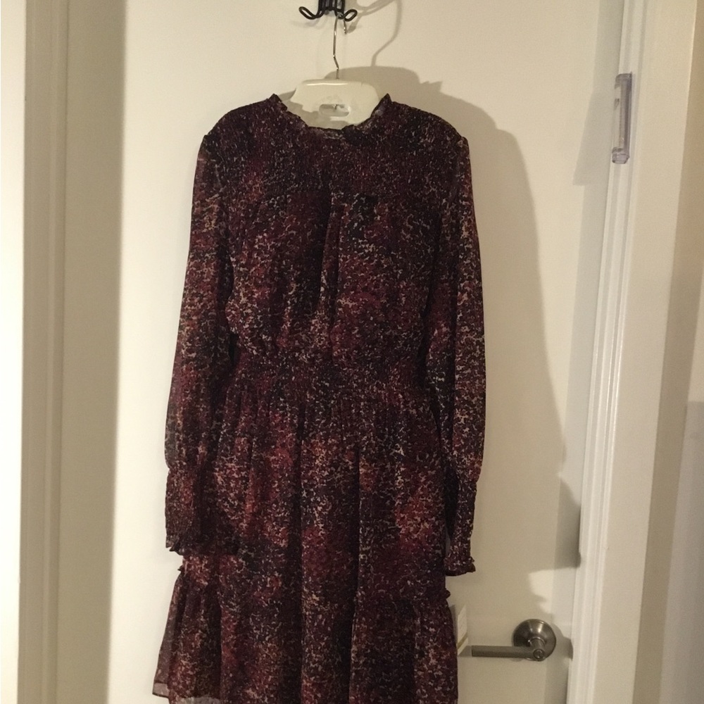 Just Taylor Animal Print Long Sleeved  Chiffon Smocked Dress Size 14  $30 - Picture 2 of 13